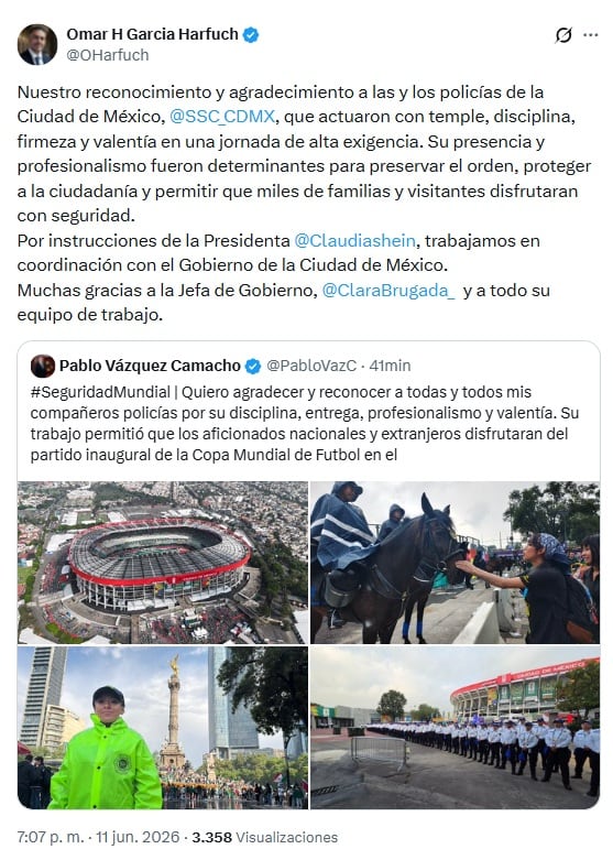 García Harfuch reconoce operativo de Pablo Vázquez en la CDMX