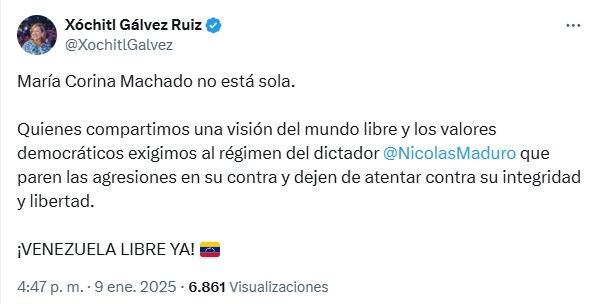 Venezuela hoy 9 de enero: María Corina Machado es liberada tras su detención por protesta contra Nicolás Maduro; Felipe Calderón y Vicente Fox en carteles de “Se busca” y más