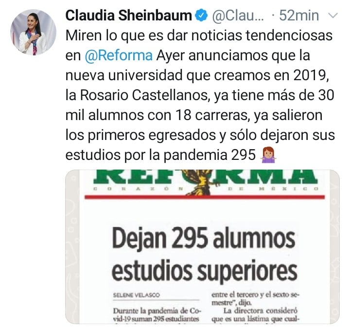 Tuit Claudia Sheinbaum