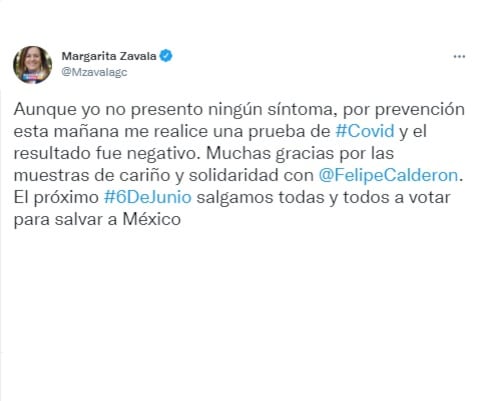 Tuit de Margarita Zavala