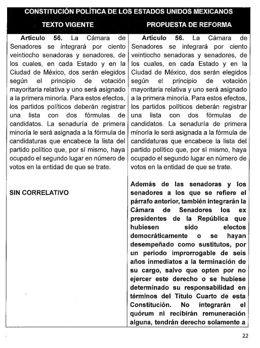 Propuesta de Reforma Constitucional al artículo 56