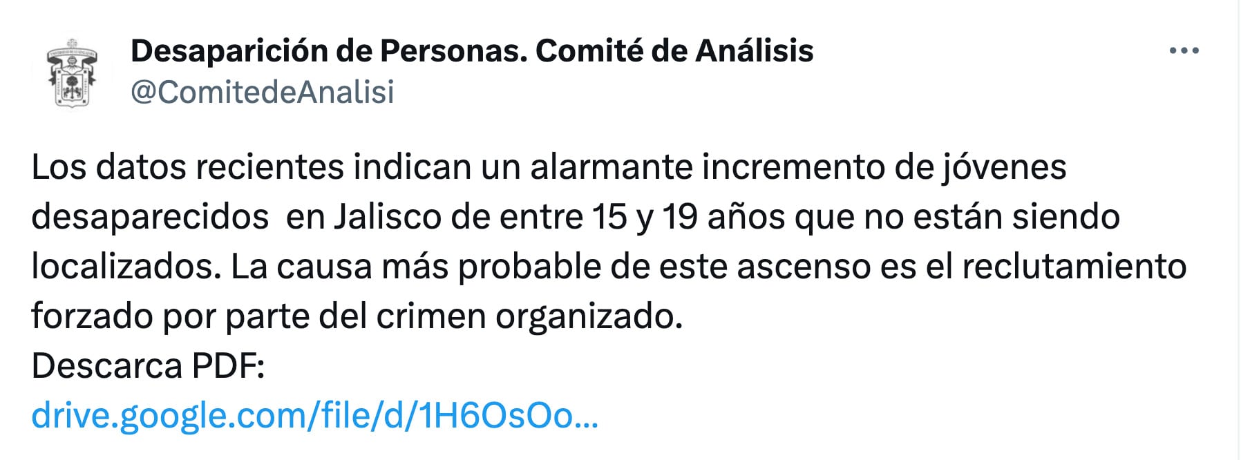 Universidad de Guadalajara sobre jóvenes desaparecidos