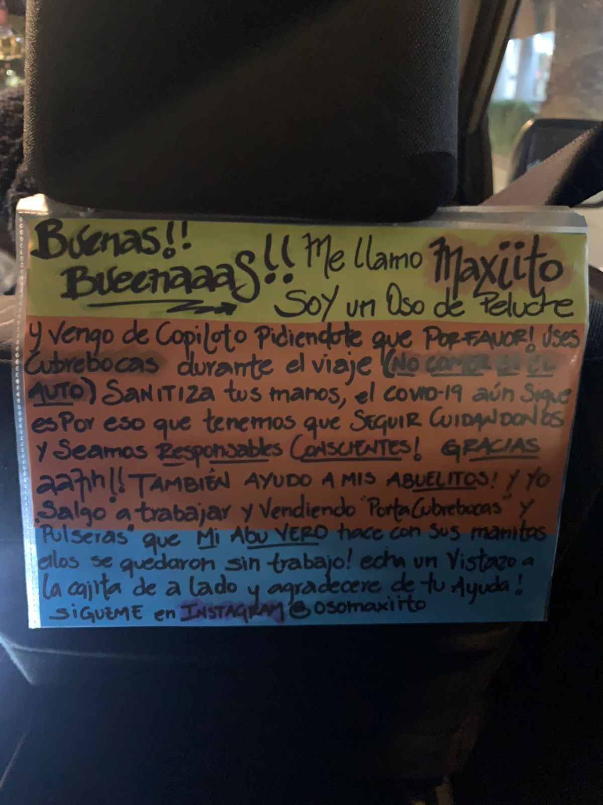 Aviso en el Uber
