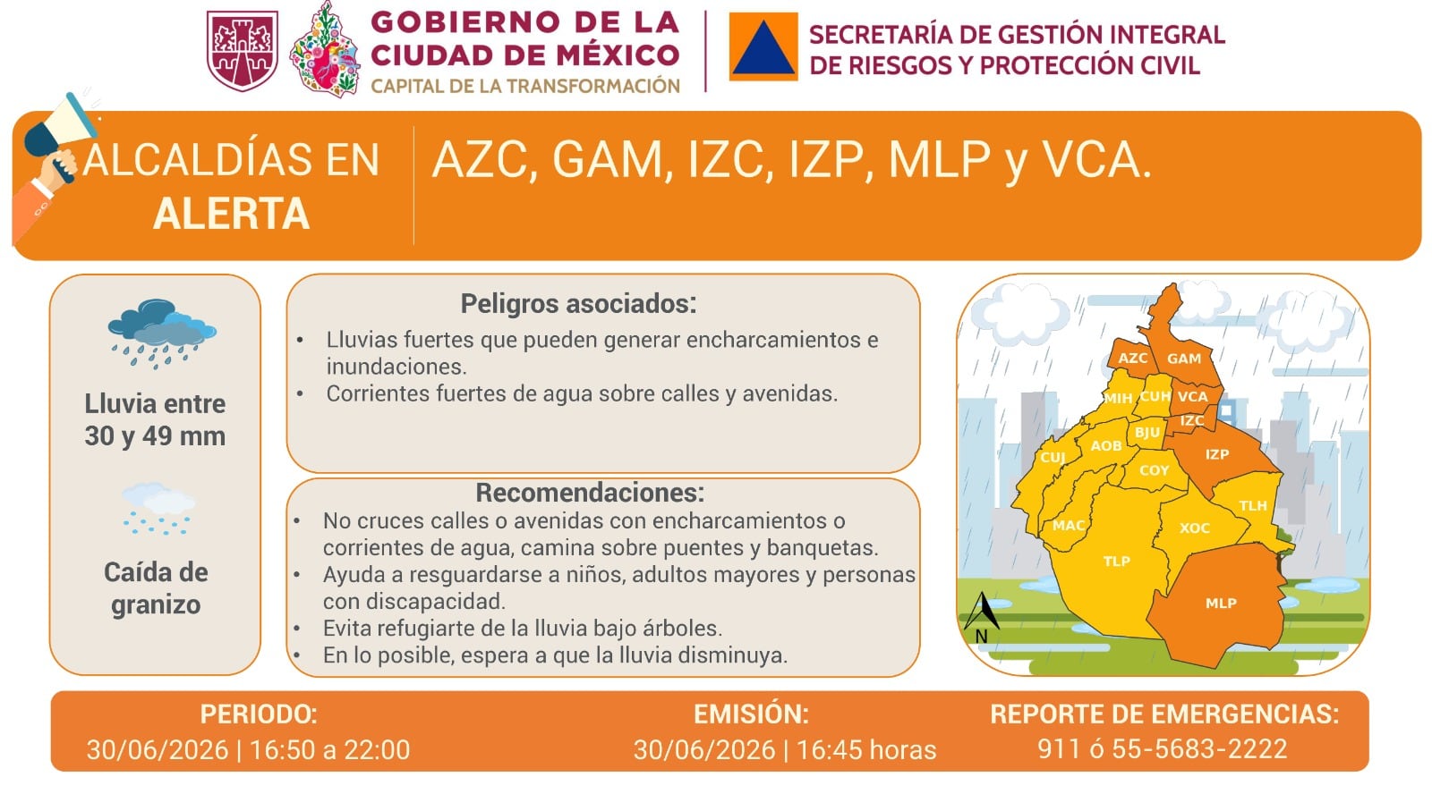 Alerta naranja por lluvias en la CDMX