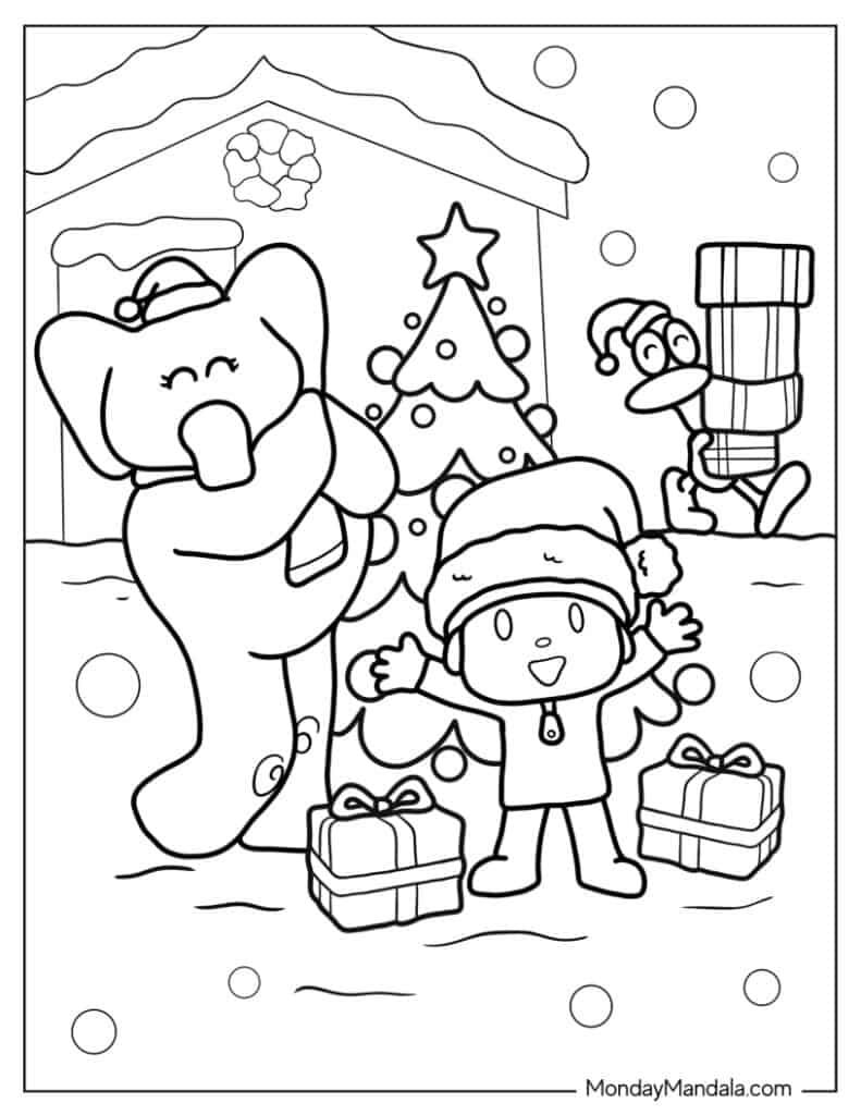 5 dibujos de Pocoyó para colorear por Navidad 2024