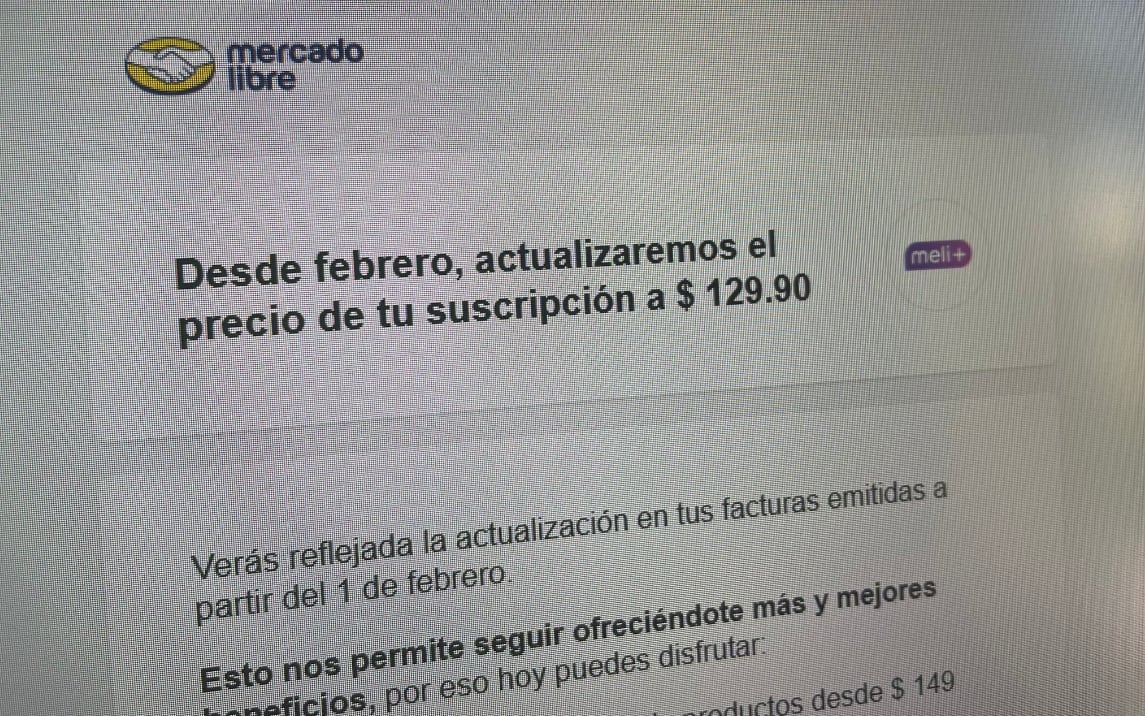 Mercado Libre anuncia aumeto de precio de Meli+