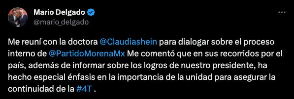Claudia Sheinbaum se reúne con Mario Delgado; de esto hablaron