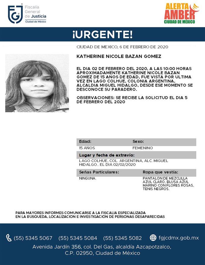Katherine Nicole Bazán Gómez, Alerta Amber