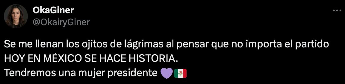 Oka Giner se conmueve porque México tiene a su primera presidenta