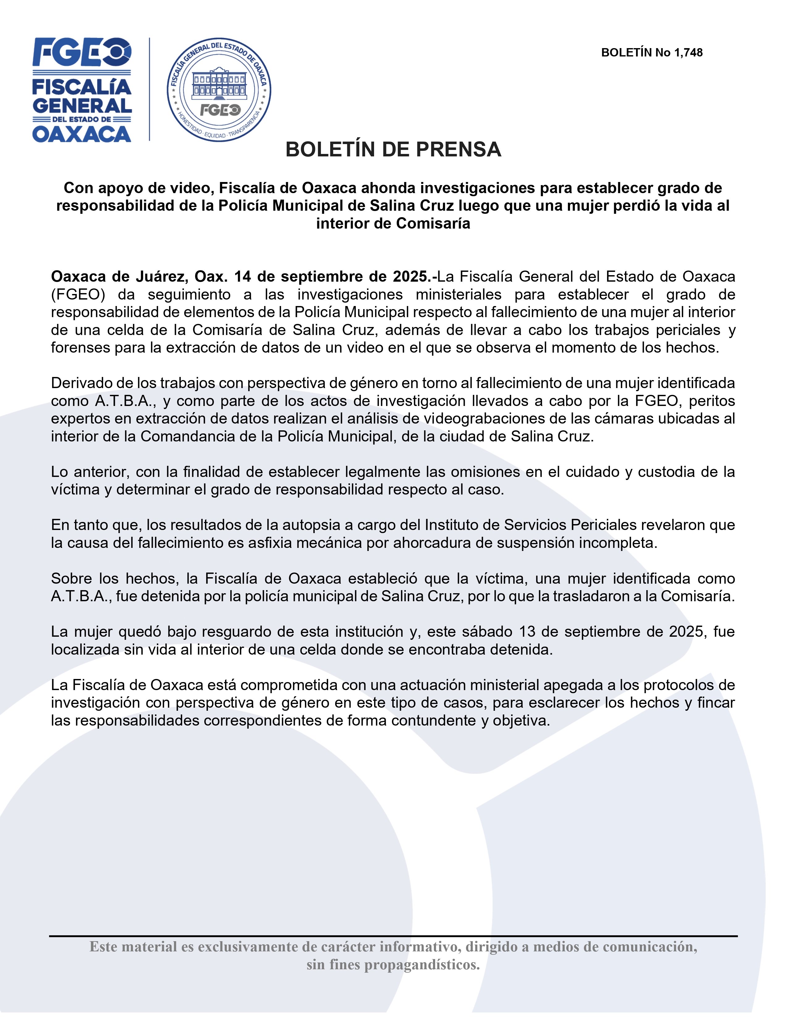Comunicado sobre la muerte de Andrea Tamara