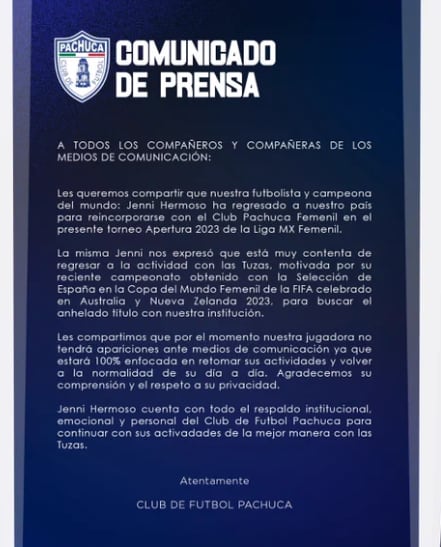 Comunicado Pachuca femenil