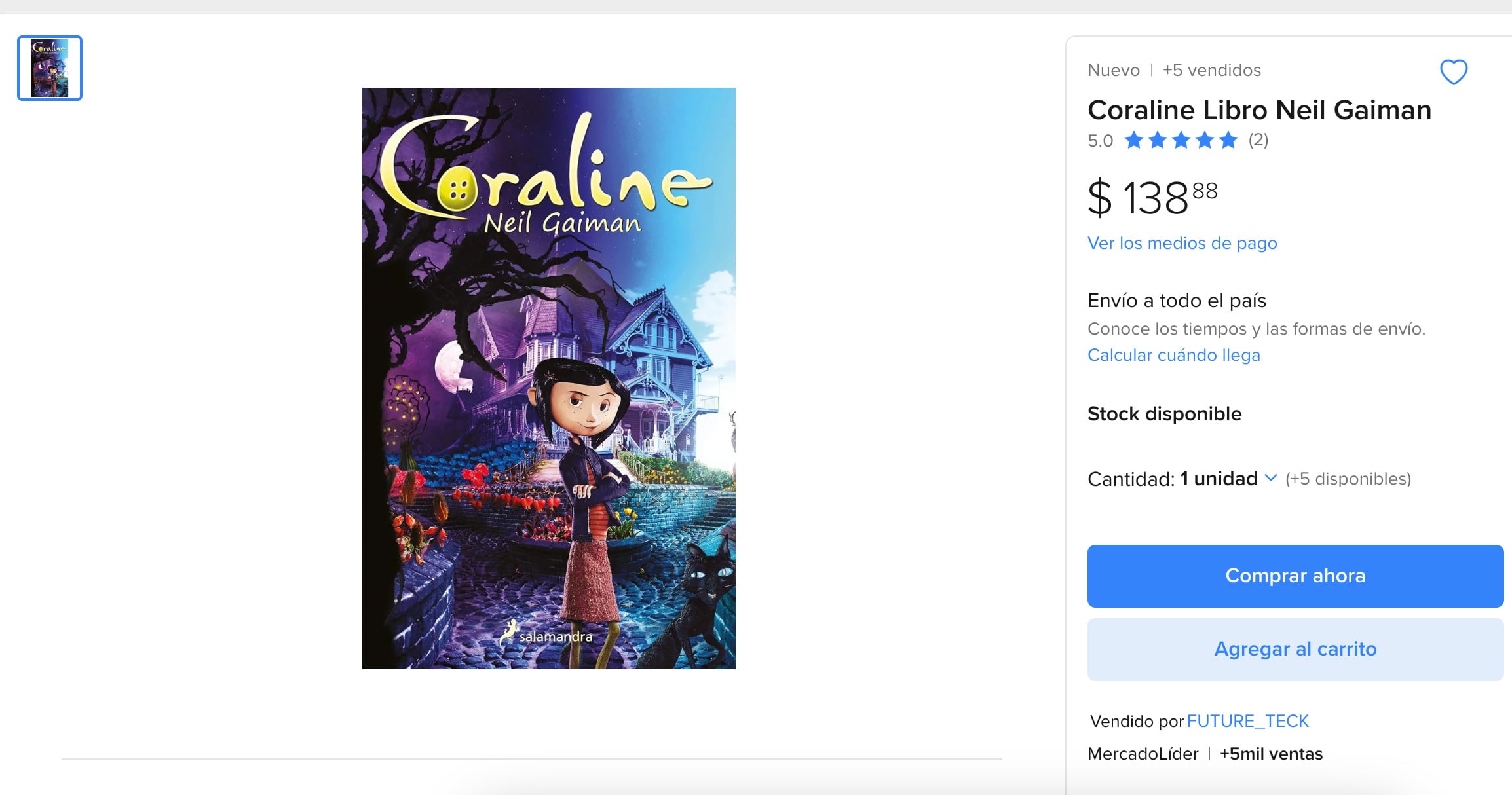 Precio del libro de Coraline y la puerta secreta de Neil Gaiman