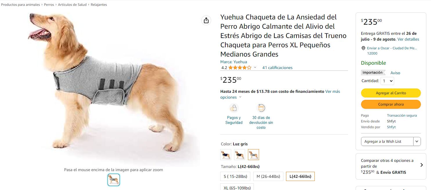 Chaleco de ansiedad para perros