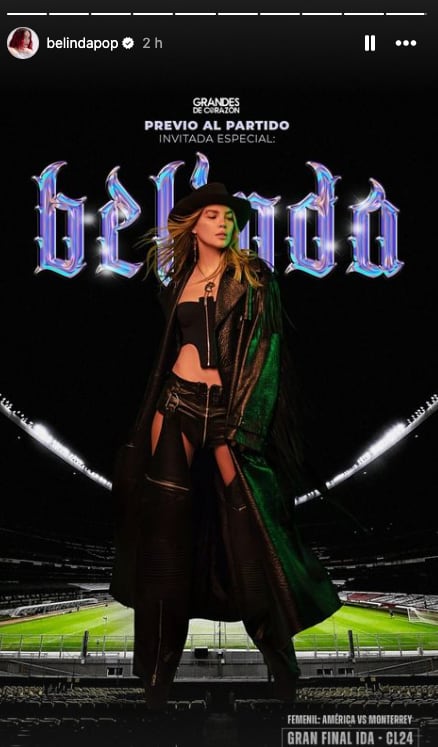 Belinda en la Liga MX Femenil entre América vs Monterrey