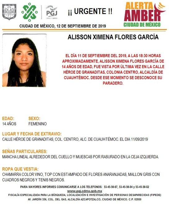 Alisson Ximena Flores García Alerta Amber