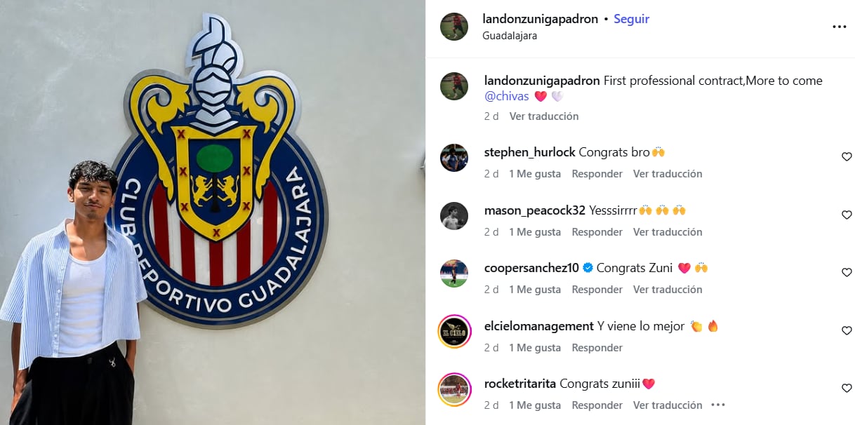 Landon Zúñiga compartió su llegada a Chivas en sus redes sociales.