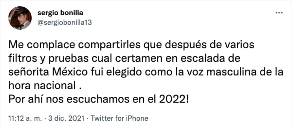 Anuncio de Sergio Bonilla en La Hora Nacional