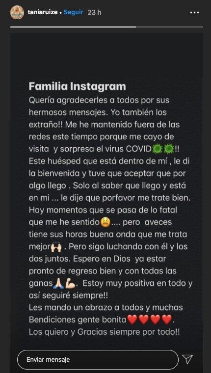 Tania Ruiz sobre su salud