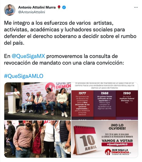 Antonio Attolini se integra a Que Siga la Democracia