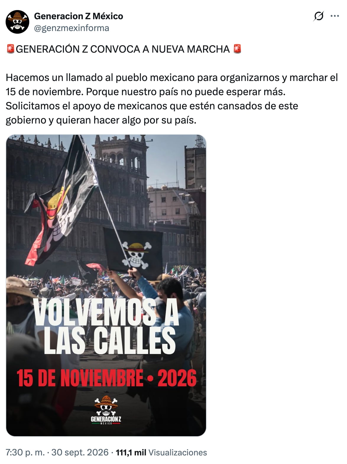 Generación Z convoca a nueva marcha en CDMX el próximo 15 de noviembre