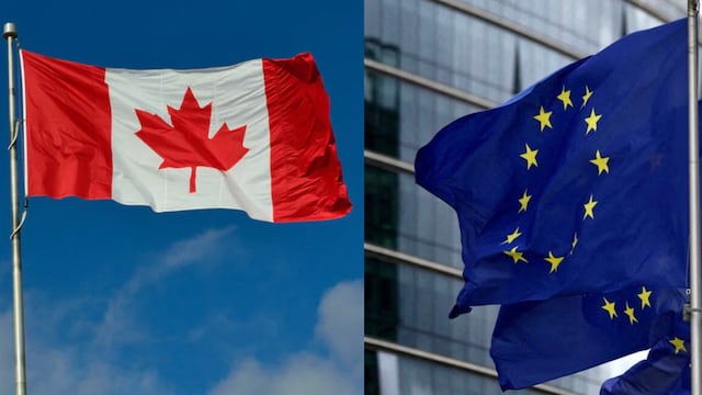 Banderas de Canadá y la Unión Europea
