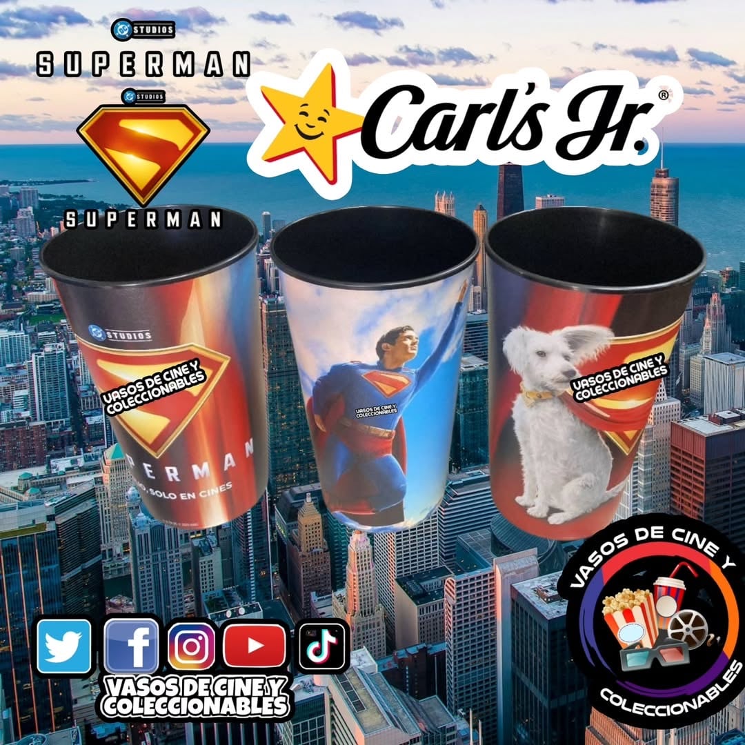 Vasos coleccionables de Superman en Carl’s Jr. México