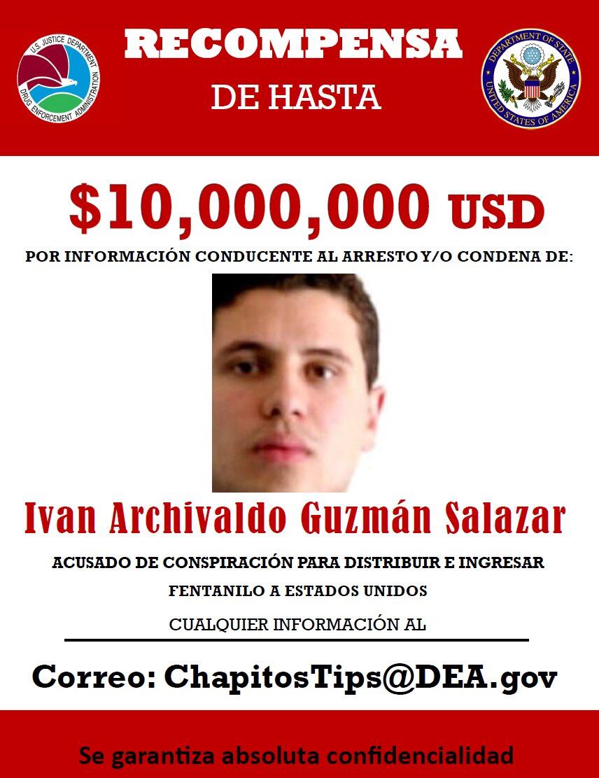 Fichas de recompensa de los hijos del Chapo Guzmán al gobierno de Estados Unidos