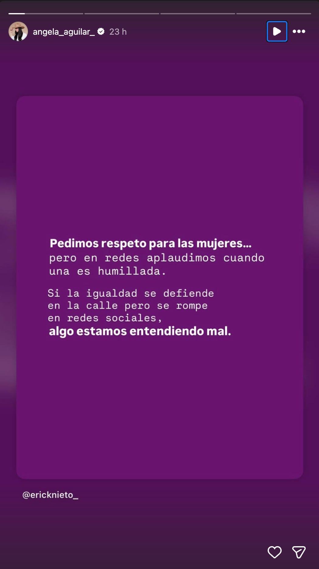 Ángela Aguilar comparte mensaje sobre sororidad y violencia digital durante el Día de la Mujer