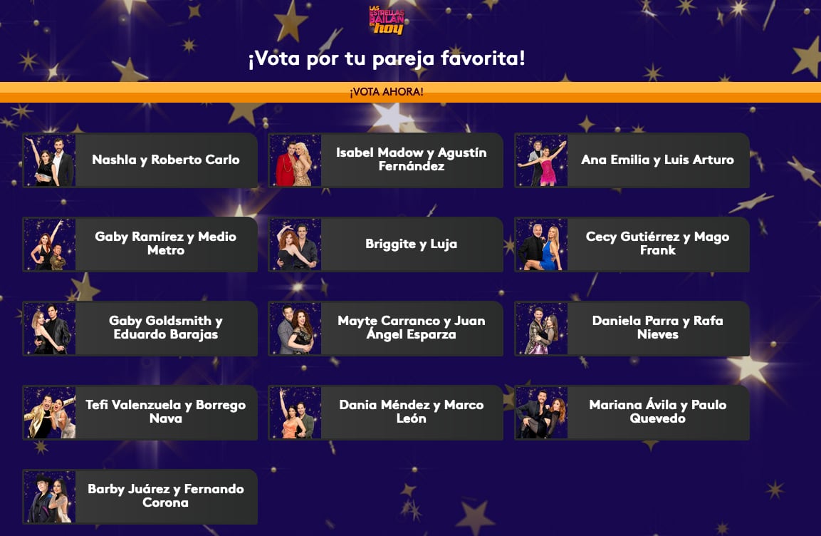 Página para votar en Las Estrellas Bailan en Hoy 2023.