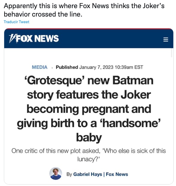 Joker embarazado exhibe transfobia en Fox News