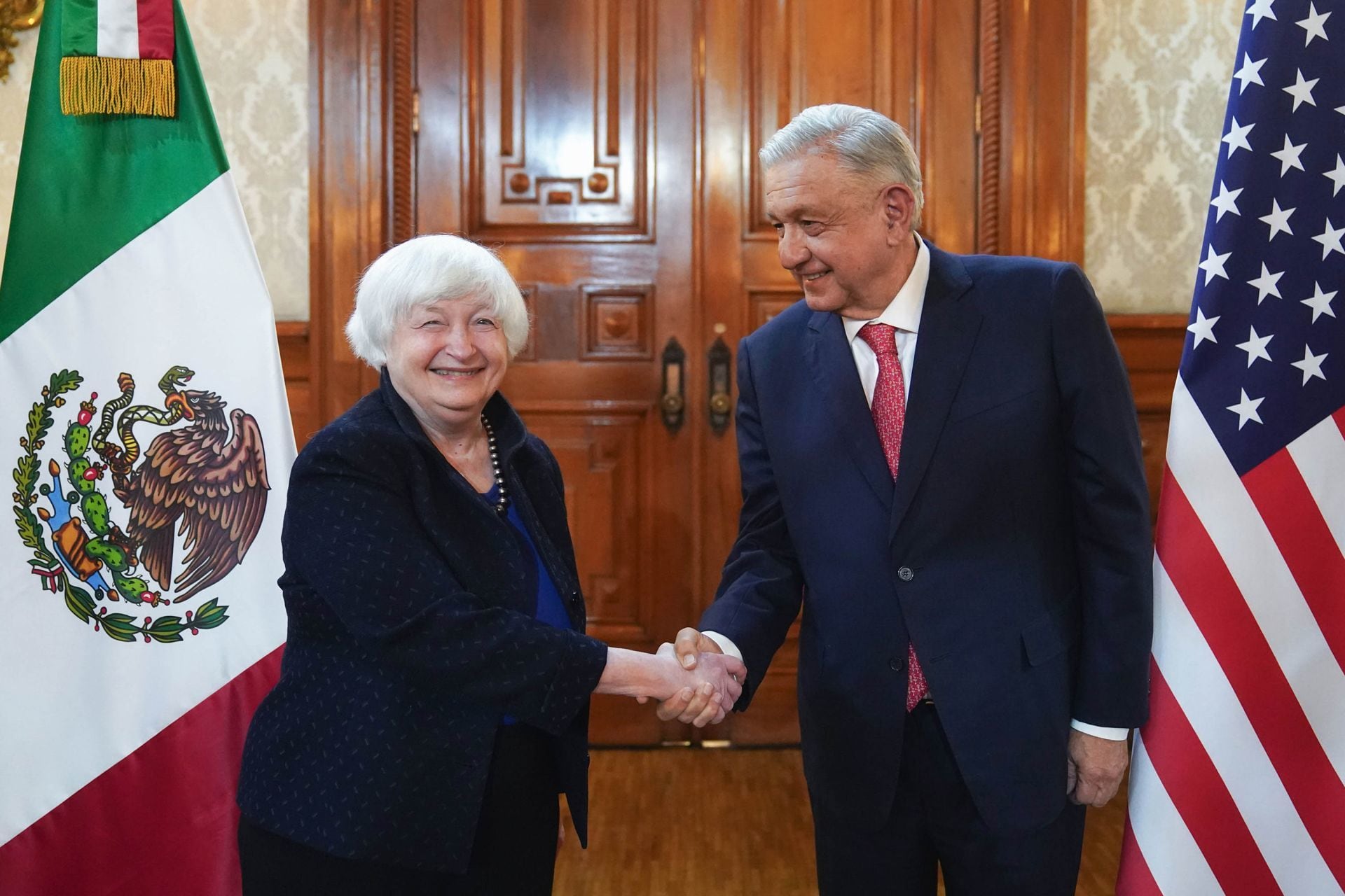 Janet Yellen, secretaria del Tesoro de Estados Unidos, se reunió con Andrés Manuel López Obrador, presidente de México, en Palacio Nacional