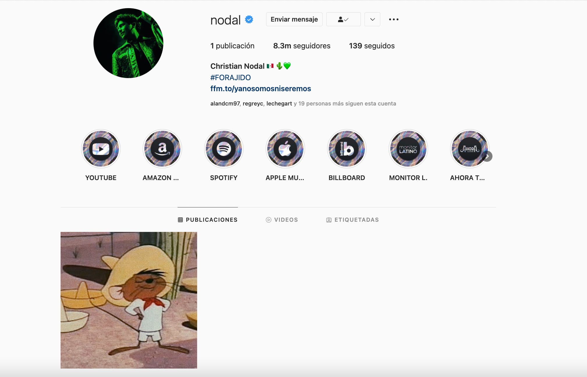 Perfil de Instagram de Christian Nodal