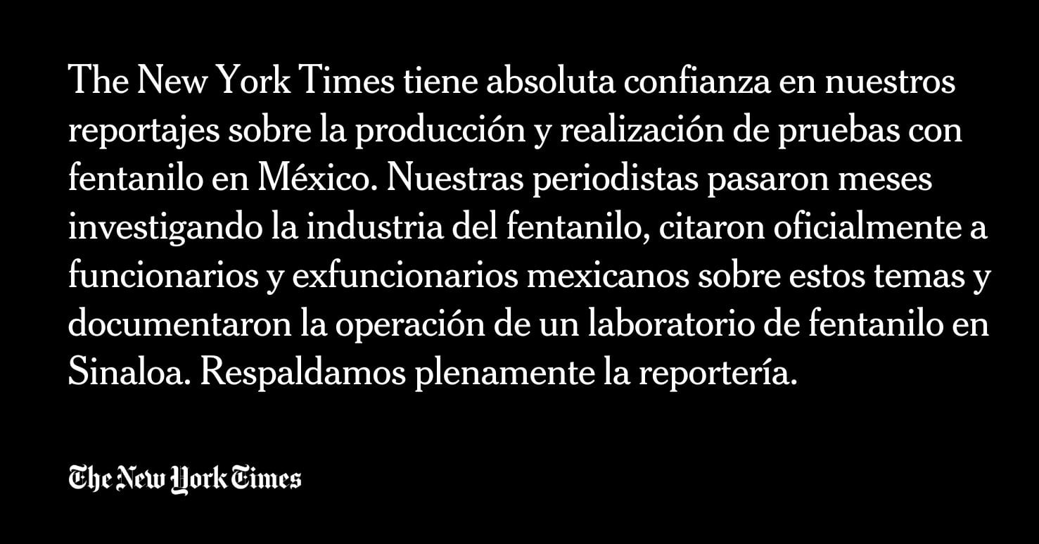Claudia Sheinbaum desmiente a The New York Times por reportaje sobre cocineros de fentanilo en Culiacán; el diario defiende su versión