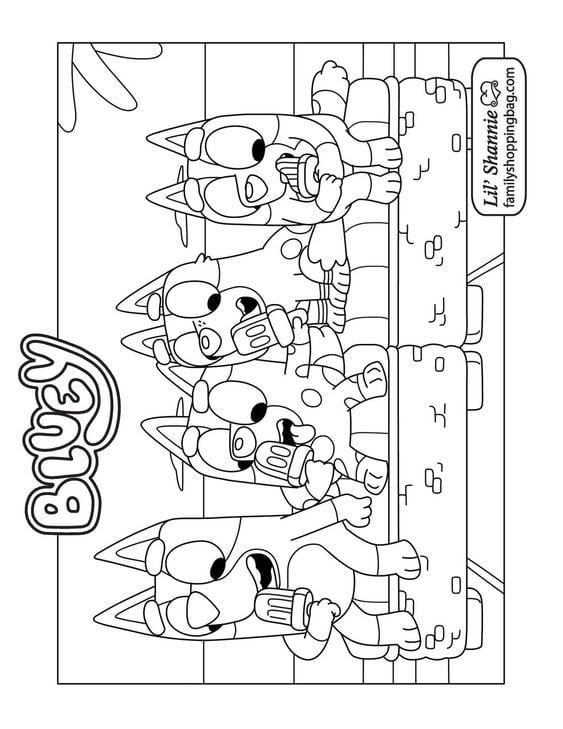 Dibujos de Bluey con temática del Día del Niño para colorear