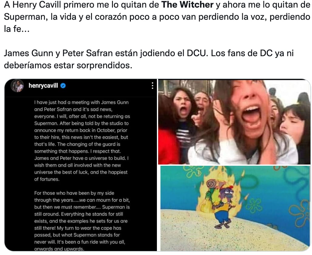 Henry Cavill ya no será Superman y los memes explotan contra James Gunn