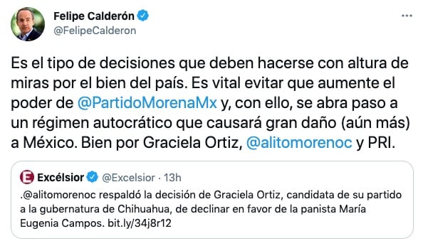 Tuit de Felipe Calderón/@FelipeCalderon