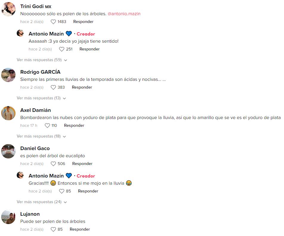 Reacciones al usuario que descubrió restos amarillos en los charcos de la CDMX y preguntó si es lluvia ácida