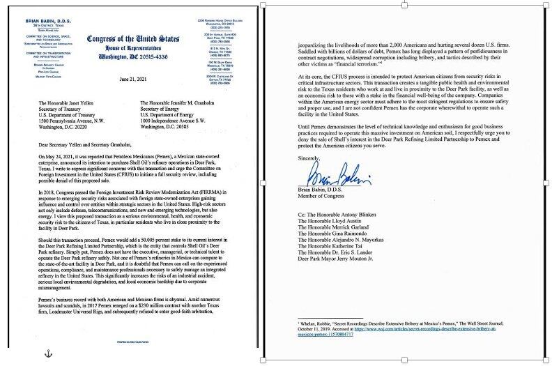 DOCUMENTO OFICIAL DEL CONGRESISTA NORTEAMERICANO