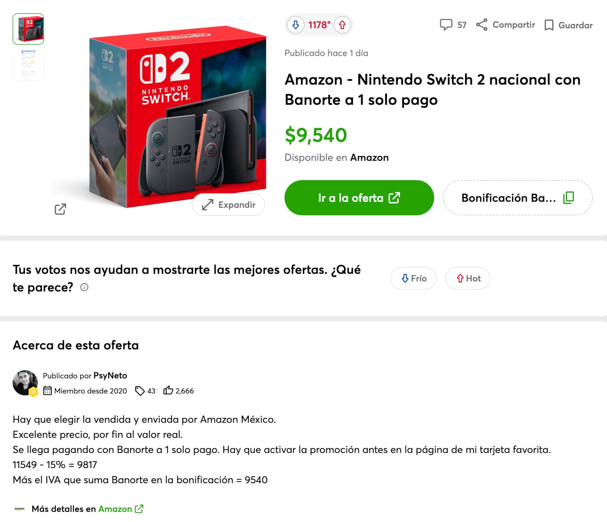 Descuento en el Nintendo Switch 2 en Amazon por el Prime Day 2025