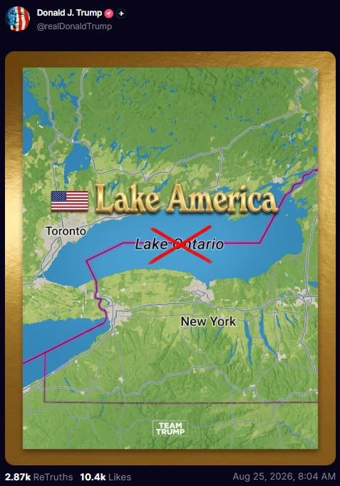 Donald Trump quiere cambiar nombre de lago Ontario a “Lago América”