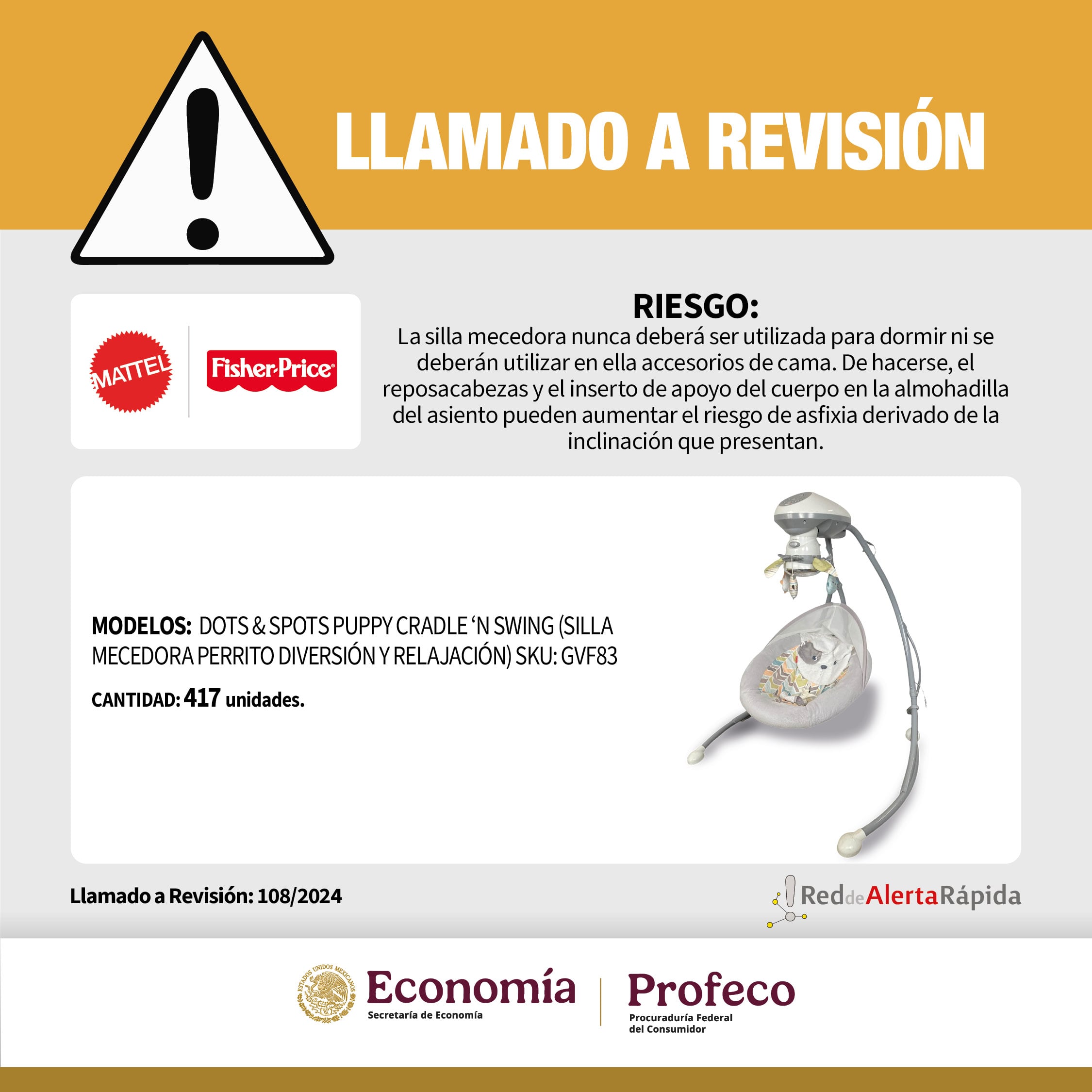 Profeco alerta: Este columpio para bebés de Mattel representa riesgo de asfixia
