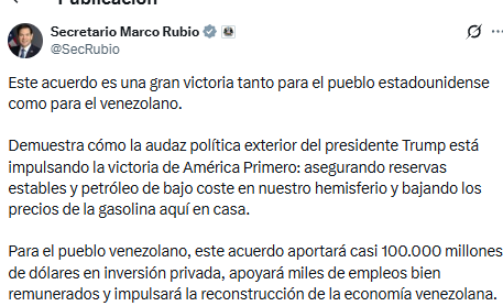 Trump anuncia acuerdo petrolero con Venezuela por 65 mil millones de barriles