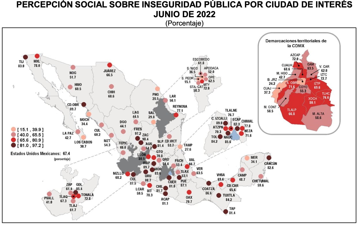 ENSU del Inegi sobre la percepción de seguridad de junio 2022