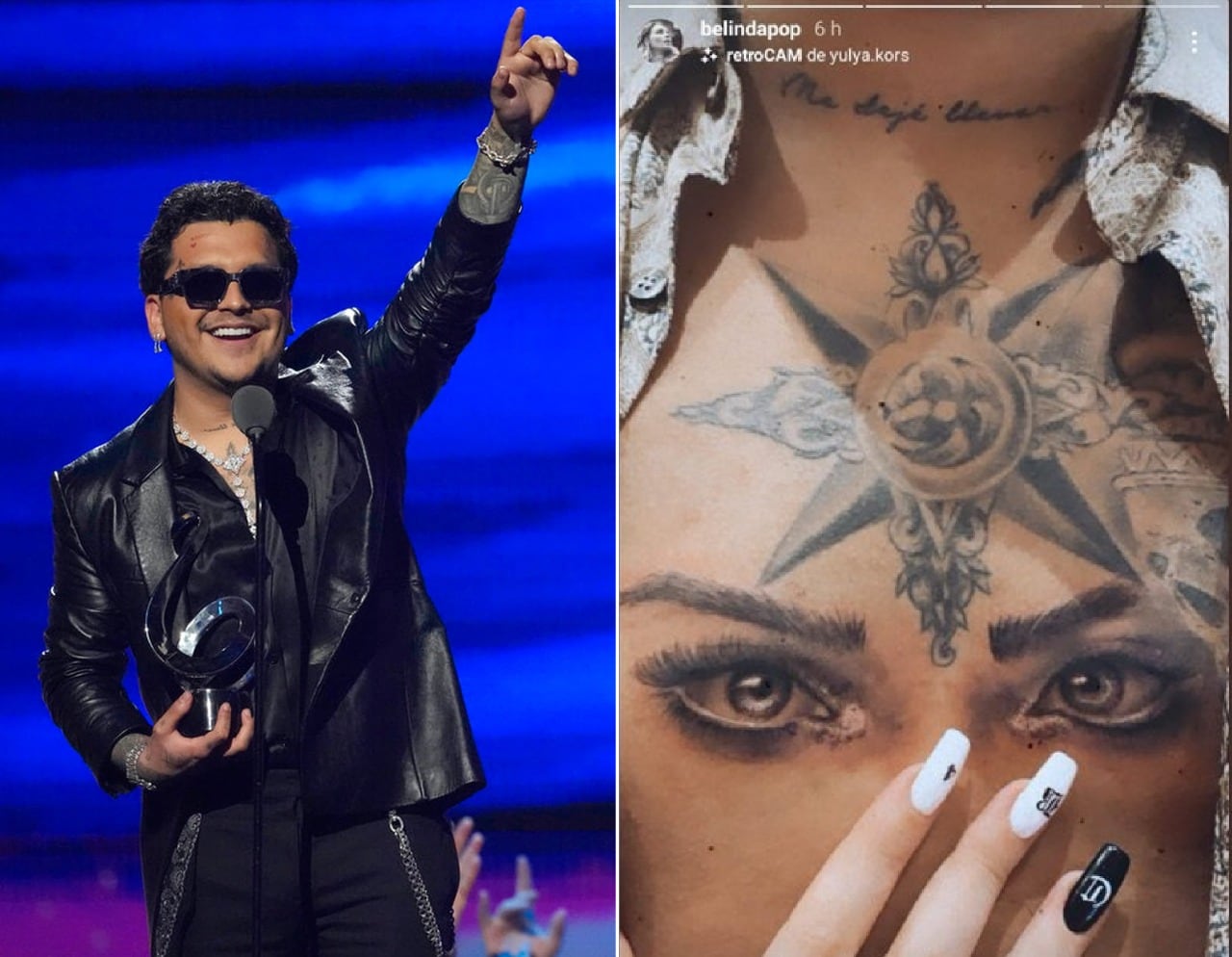 Christian Nodal y tatuaje de Belinda
