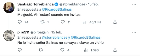 Tuit Santiago Torreblanca a Ricardo Salinas Pliego