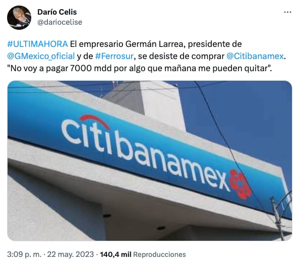 Afirman que Grupo México ya no va a comprar Banamex