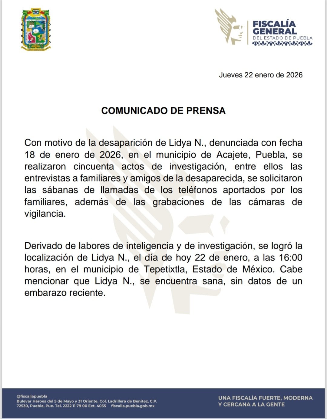 Fiscalía descarta un embarazo reciente