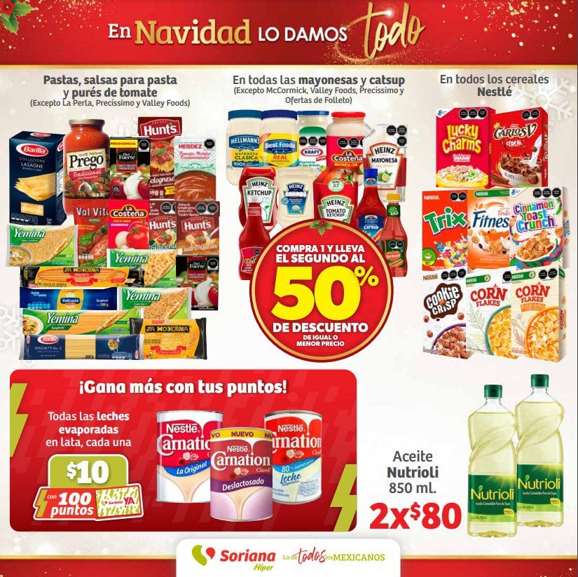 Folleto Soriana segundo a mitad de precio 14 a 18 de diciembre 2023