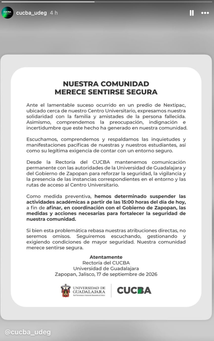 CUCBA reconoce inquietudes de alumnos tras muerte de Karla Margarita