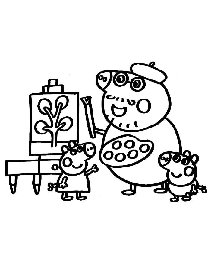 Dibujos de Papá Cerdito con Peppa Pig y George para colorear por el Día del Padre